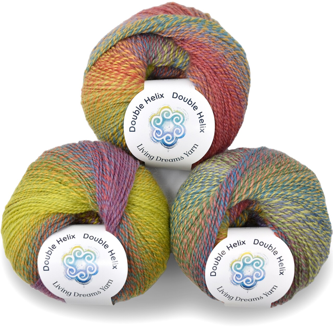 Double Helix by Living Dreams Yarn. Soft, Colorful Wool Yarn for Crochet, Knitting, Weaving. Self-Striping Sport Weight Yarn, 3 Pack, 150g
